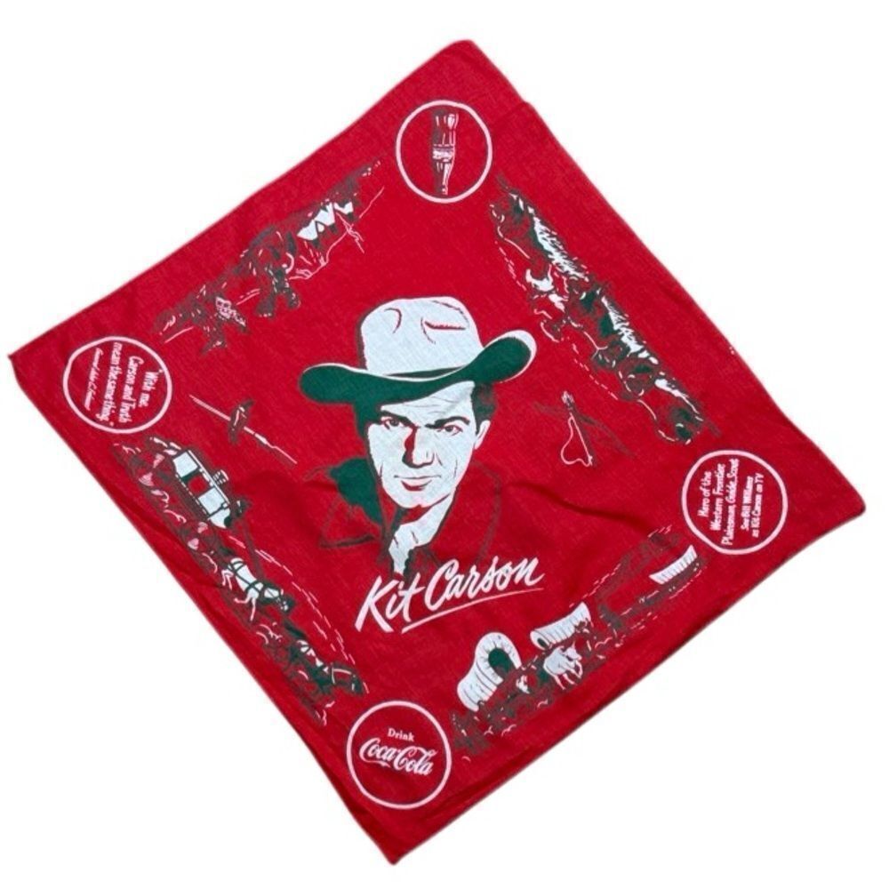 Vintage 1950s Kit Carson Coca-Cola Bandana, Bill Williams; Western, Ephemera Red